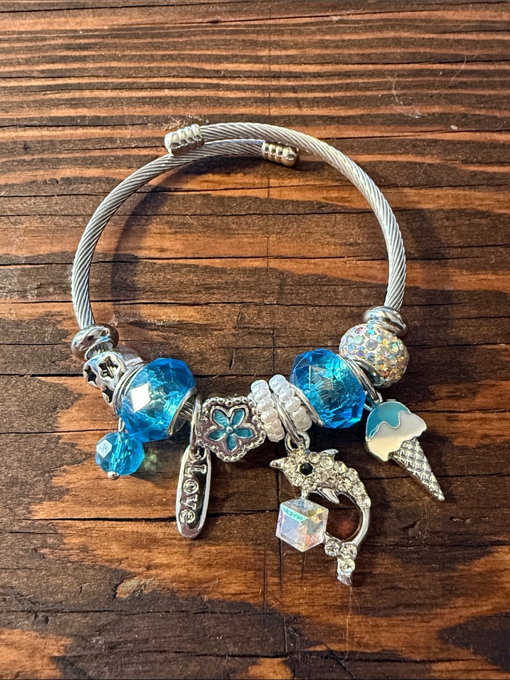 Silver Blue Charm Bracelet Charm Bracelet with Silver Tones and Rhinestones